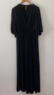 Rachel Pally Dress One Size Black Flowy Maxi Tie Waist V Neck Boho Soft