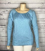 Zella Size XL Blue & White Heathered Long Sleeve Athletic Top w/ Thumbholes