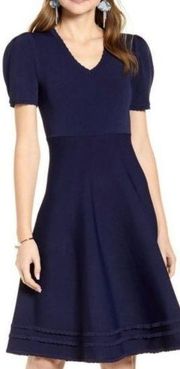 Rachel Parcell Navy Knitted A-line Dress Scalloped Details