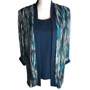 R&M Collection Blue Abstract Open Front Cardigan with Tank Top