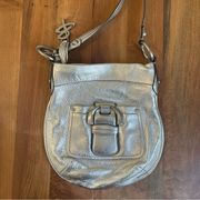 B Makowsky Silver Pebble Leather Hobo Crossbody Purse Bag Medium EUC Y2K