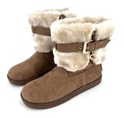 Nwot Guess Women's Adlea Fabric Faux Fur Round Toe Ankle Boots Brown Tan Size 7M