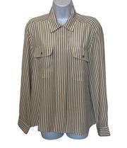 Notations EUC Tan White Stripe Button Down Long Sleeve Blouse Sz 10