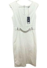 Jennifer Lopez Women's White Sheath Dres with Silvertone Belt  Sz 2