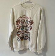 Rolling Stones Oversized Graphic White Distressed Sweatshirt