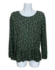 Green Animal Print Peplum Top XL