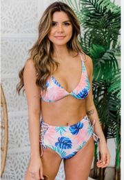 Bikini Set Pink Floral Tropical Palm Leaf Sweet Summertime Swim