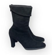 ⌘ Chic Fold Over Back Zip Heeled Boots Booties ⌘ Black Suede 6.5M ⌘