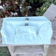 Anthropologie Nest Turquoise Blue 4 Compartment Kiss Lock Clutch/Organizer NWT