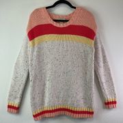 Loft Crewneck Sweater Cream Red Yellow Peach Fuzz Medium Cotton Blend Stripe