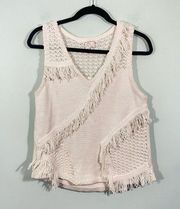 Anthropologie Postmark White Pacific Fringe V-neck Knit Sweater Vest Size M