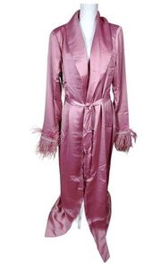 Naked Wardrobe Robe Size XL Pink Feather Trim Satin Sleepwear Loungewear Luxe