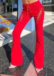 Edikted Red Lace Up Pants
