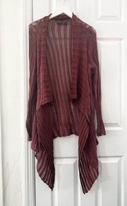 Peruvian Connection Pima Cotton Rust Red Open Knit Crochet Waterfall Cardigan XL