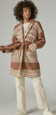 NWT  Fairisle Sweater Coatigan Tan/Cream Oversized Wool/Acrylic M
