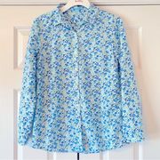 J. McLaughlin Blue Floral Silk Blend Button Down, L