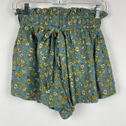 FAVLUX Shorts High Waisted Floral Paper Bag Francesca's Sunflower Cotton Blend S