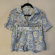Jenni Intimates Shirt Shorts Sleep Loungewear Set Smiley Face Spring Floral S