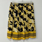 Anthropologie Maeve Women's Gold/Yellow/Black Horse Pleated Midi Skirt Sz 2