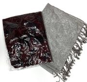 Pashmina | Bundle of 2 Pashmina Silk Scarves Gray Wine NEW