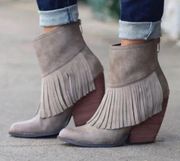 Very Volatile 9 Faux Vegan Leather Fringed Ankle Boots Booties Cowgirl Western