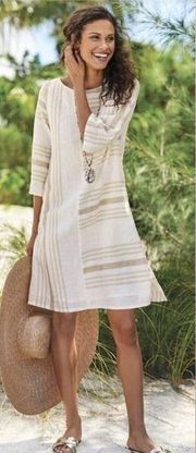Soft Surroundings Linen Blend Dress Womens Size Large 3/4 Sleeve Earth Tones