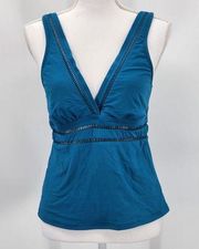 Lucky Brand Tankini Green V Neck Swimwear Swim Suit Top Adjustable Size M