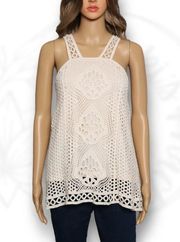 Ultra Pink Crochet Layered Eyelet Tank Top Cream Size L