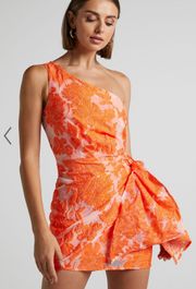 Orange Mini Wrap Dress One Shoulder