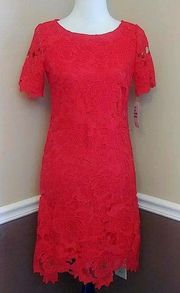 NWT Donna Ricco Red Cutout Lace Short Sleeve Knee Length Modcloth Shift Dress 4