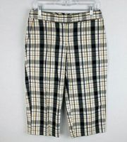 Izod Golf Ladies 6 Tan Mulitcolored Plaid Natural Stretch Golfing Cropped Pants