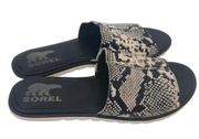 Sorel Ella II Block Slide Womens Sandal Slip On Black Snakeskin Flat Size 7