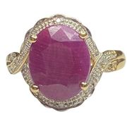 Red Ruby 10K Yellow Gold Ring Sz 5.5