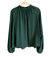 Lush Women's Medium Green Long Sleeve Mock Neck Flowy Formal Blouse