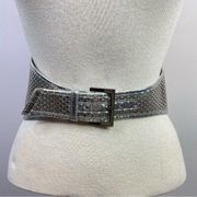 Metallic Silver Leather PVC wide cinch belt 2007 runway Womens FLAWED