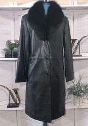 NWOT Marc New York Andrew Marc black genuine leather faux fur long coat sz M