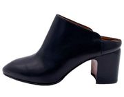Aquatalia Elisabetta Black Leather Almond Toe Slip-On Block Heel Mule