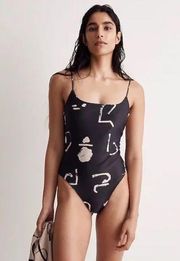 New Madewell x Caroline Z Spaghetti-Strap One-Piece Swimsuit in Abstract…