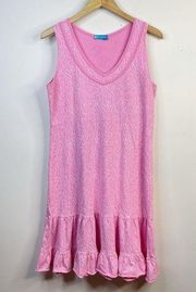 Fresh Produce Pink Sleeveless Floral Ruffle cotton v-neck Sun Dress womens L