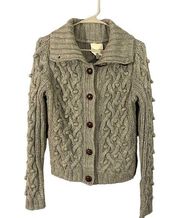 Olive & Oak Gray Button Front Cozy Warm Cable Knit Sweater Cardigan Women Sz S