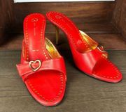 St. John Red Leather Open Toe Gold Heart Heels size 9