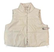 NWT No Boundaries Women's Ivory Faux Leather Puffer Button Front Vest Size XXL