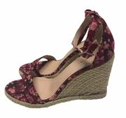 Tahari Wynna Espadrille Wedge Sandals floral pink Ankle Strap 4” Womens Size 8