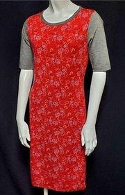 LuLaRoe Julia Red, Purple, & Gray Floral Dress (Small)