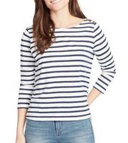 NWT WILLIAM RAST 3/4 Sleeve Lynette Striped Blue White T-shirt omen's Size Small