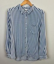 Jane and Delancey  Tunic Top 2X Blue White Button‎ Shirt Striped Roll Tab Sleeve