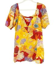 JAMS WORLD Womens Fiesta Tropical Hawaiian Short Sleeve V Neck Blouse Size M