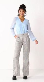 Juniors Womens SO Ivory Plaid Wide Leg Pleated Soft Spun Dress Pants - Sz 17