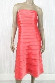 Strapless Tiered Pink Coral Organdy Dress 10
