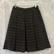 Halogen Black/Brown Striped Pleated Knee-Length Skirt Size 8 GUC Side Zip Lined